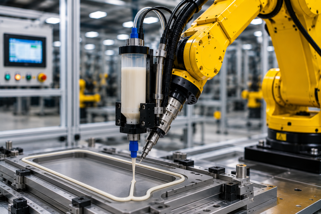 Industrial robot dispensing in precision factory