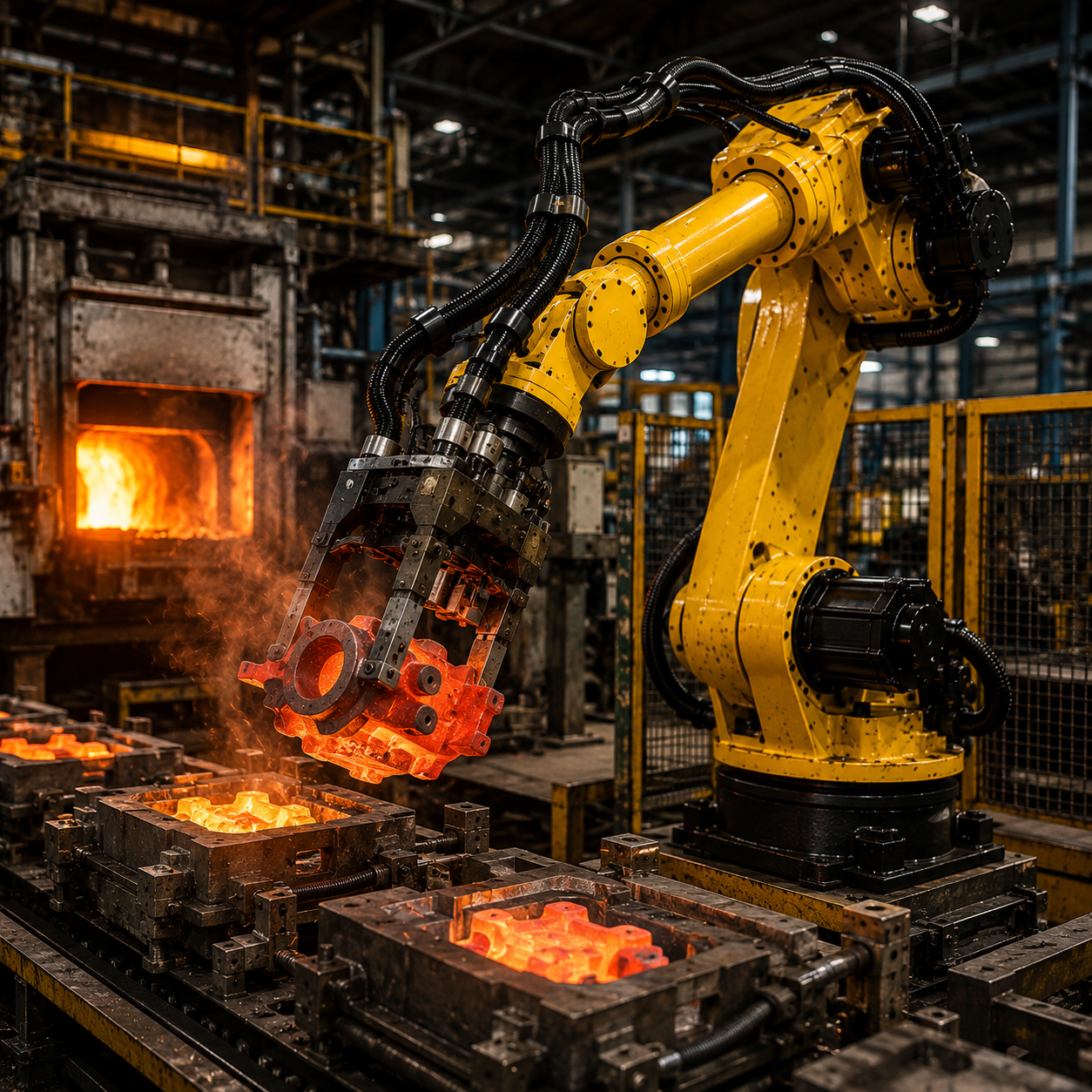 Industrial robot in metal foundry