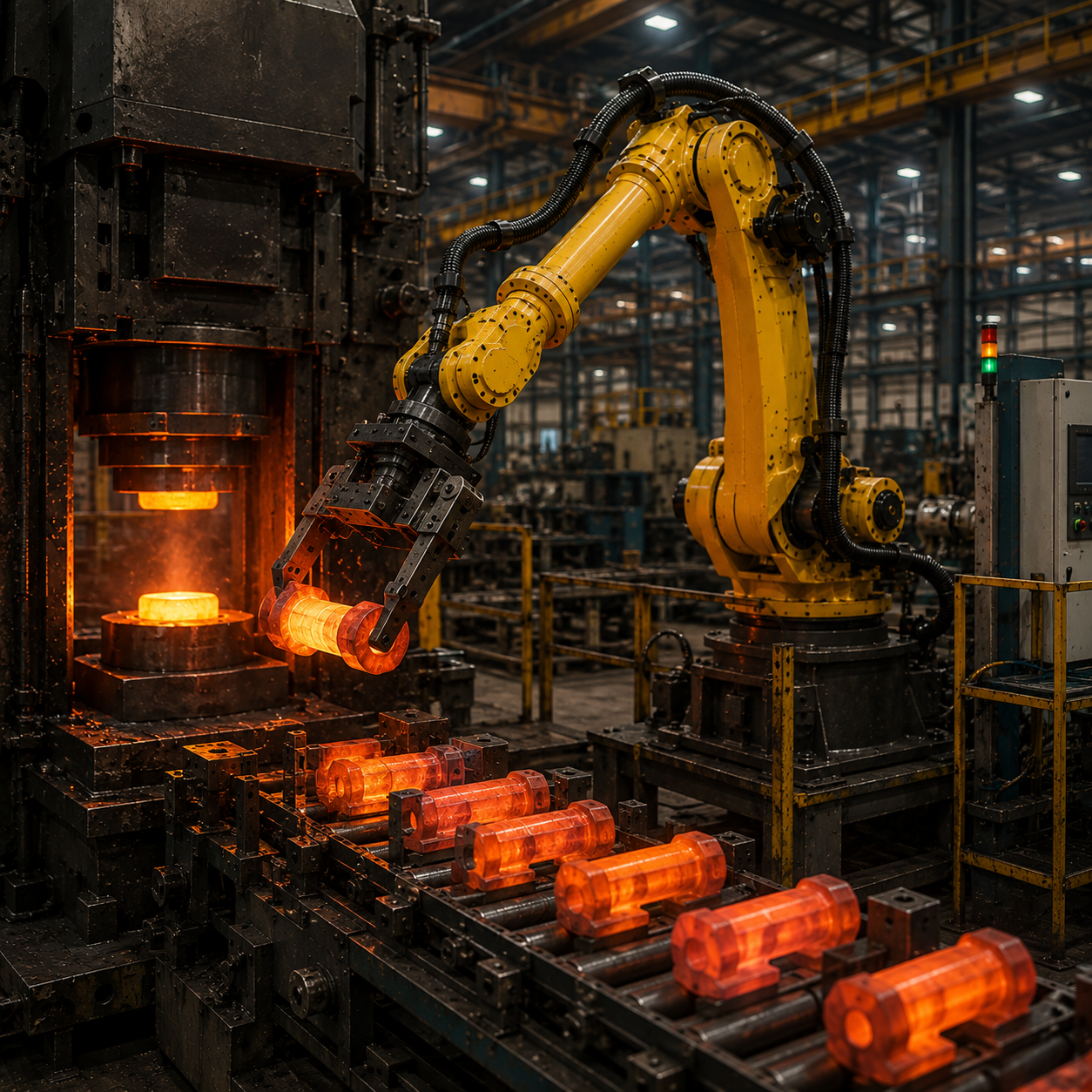 Industrial robot in steel forging plant