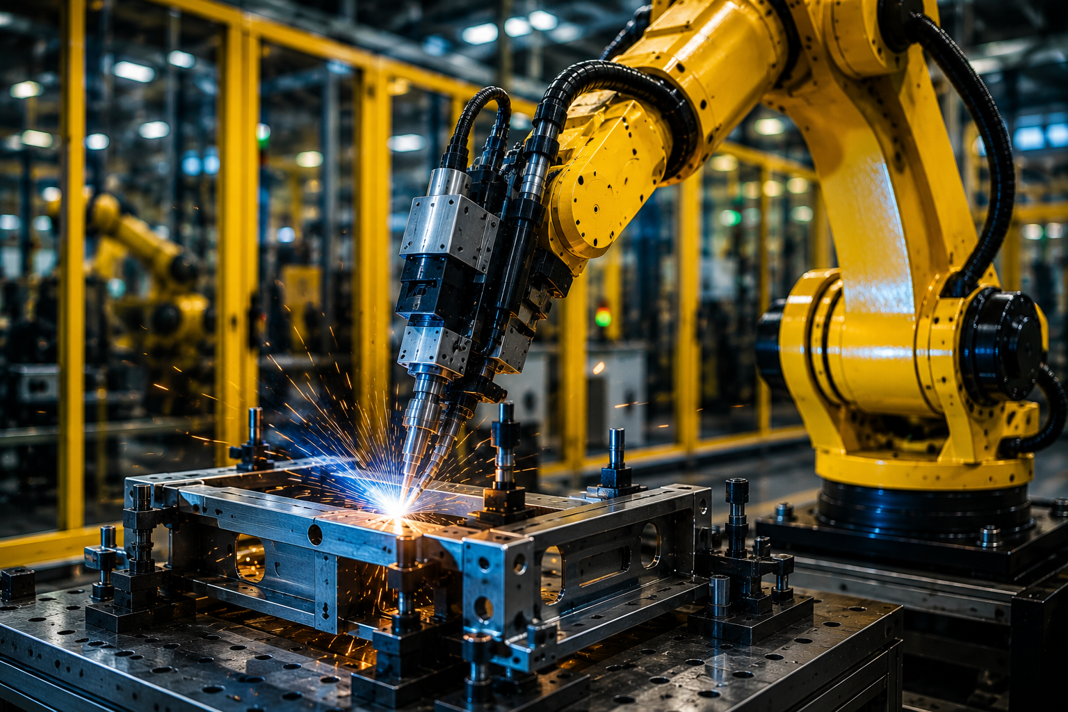 Industrial robot welding in action