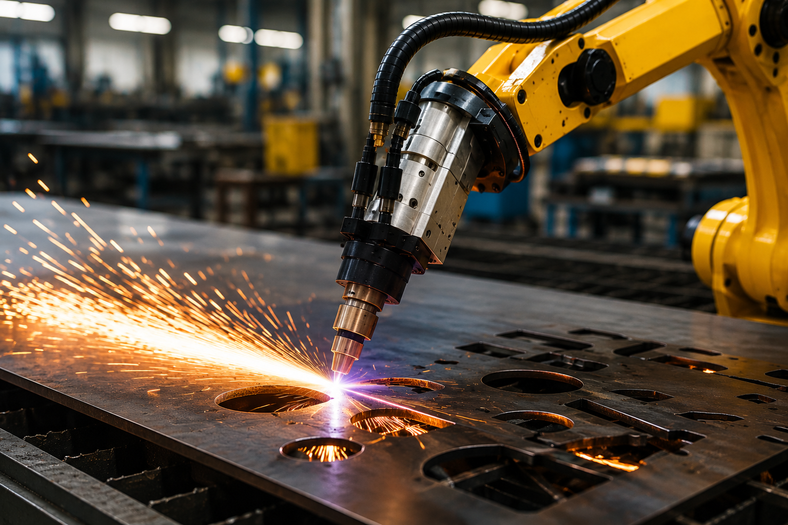 Industrial robotic plasma cutting in action