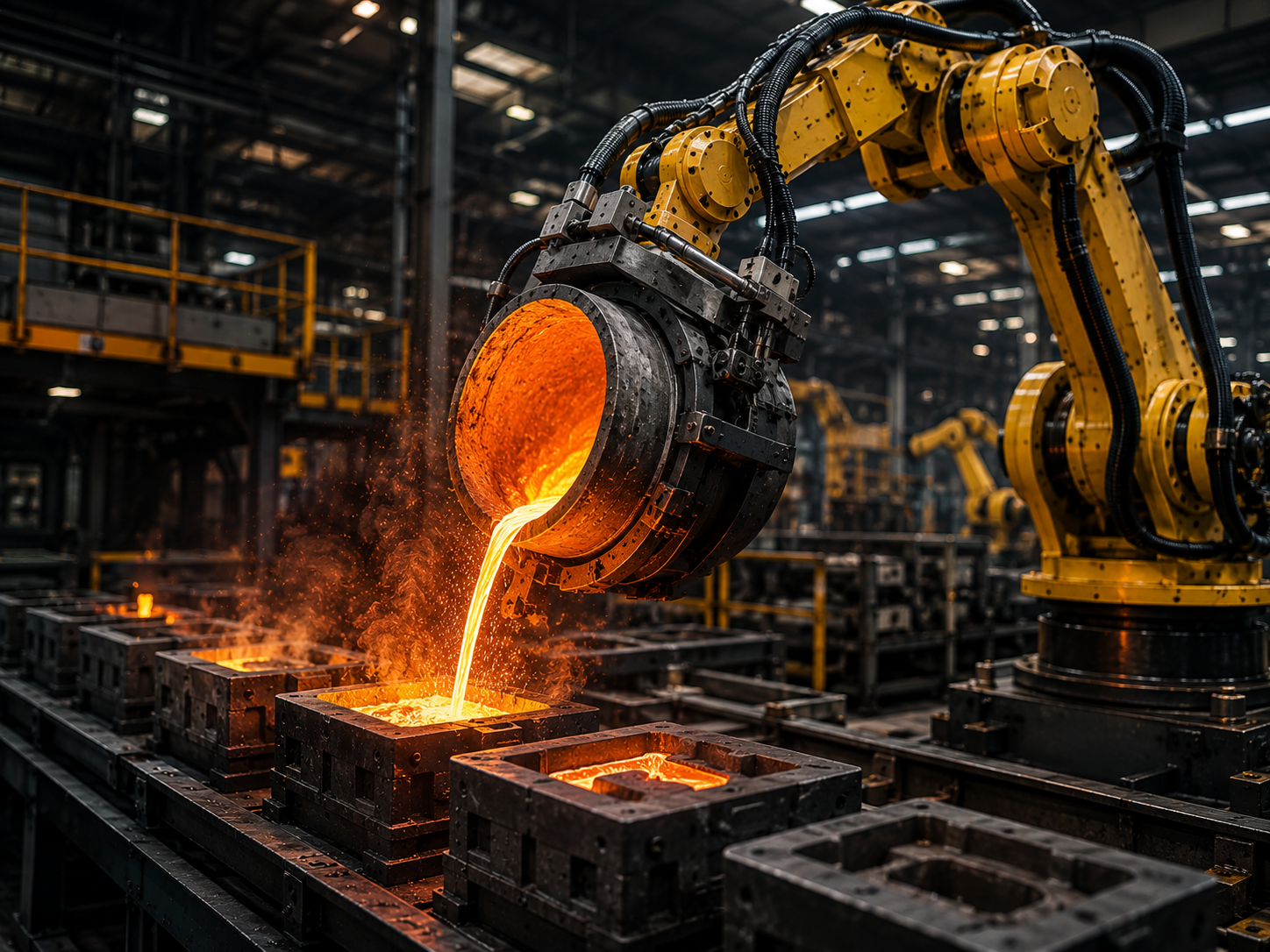 Molten metal pouring in steel factory