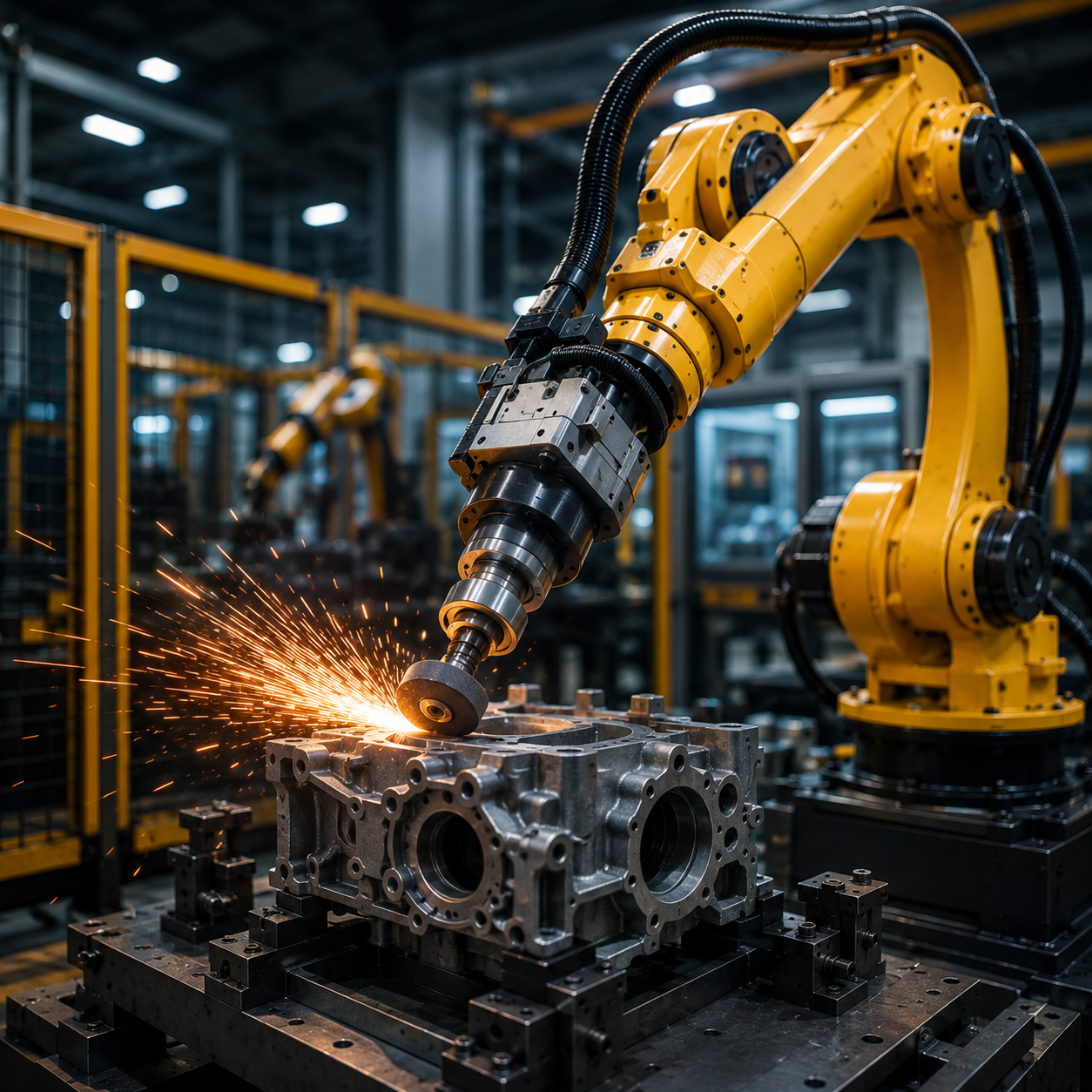 Robotic arm grinding in factory setting