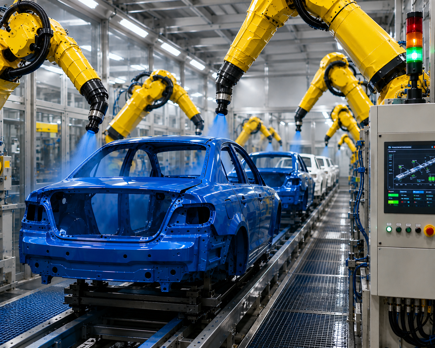 Automated Blue Car Paint Line