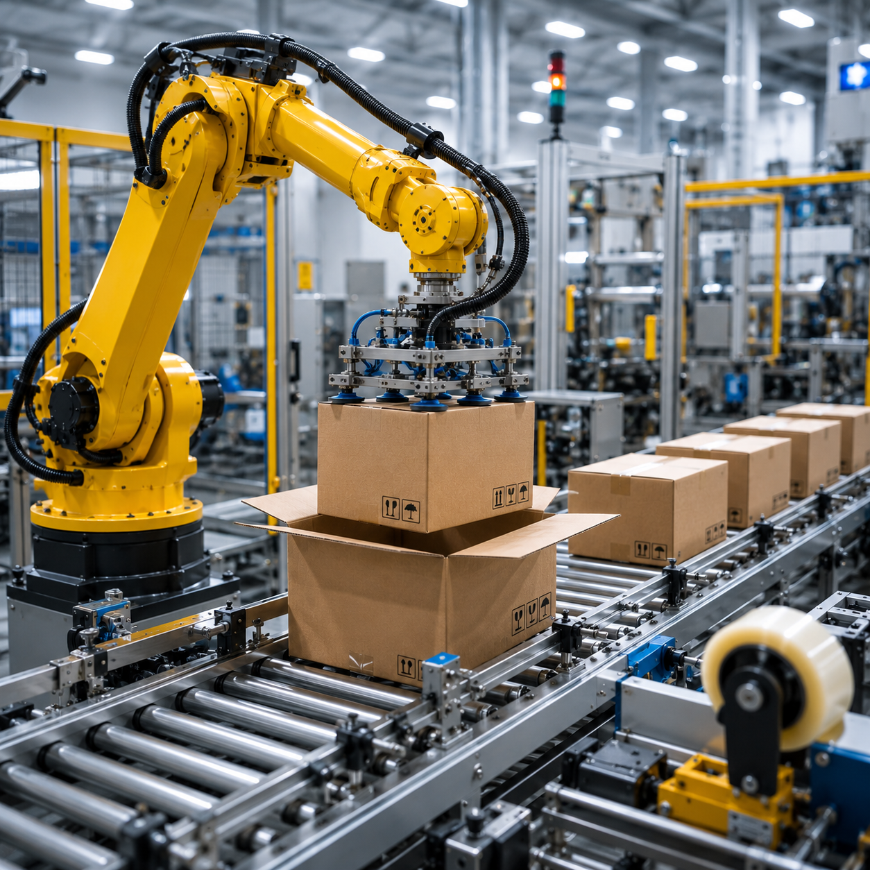 Automated Packaging Line with Robotic Arm