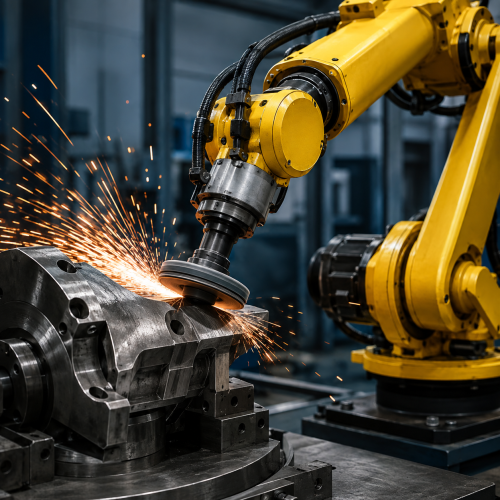 Robotic Grinding Sparks in Factory
